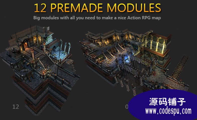 unity3d暗黑風RPG游戲地牢場景Fantasy Action RPG Tileset