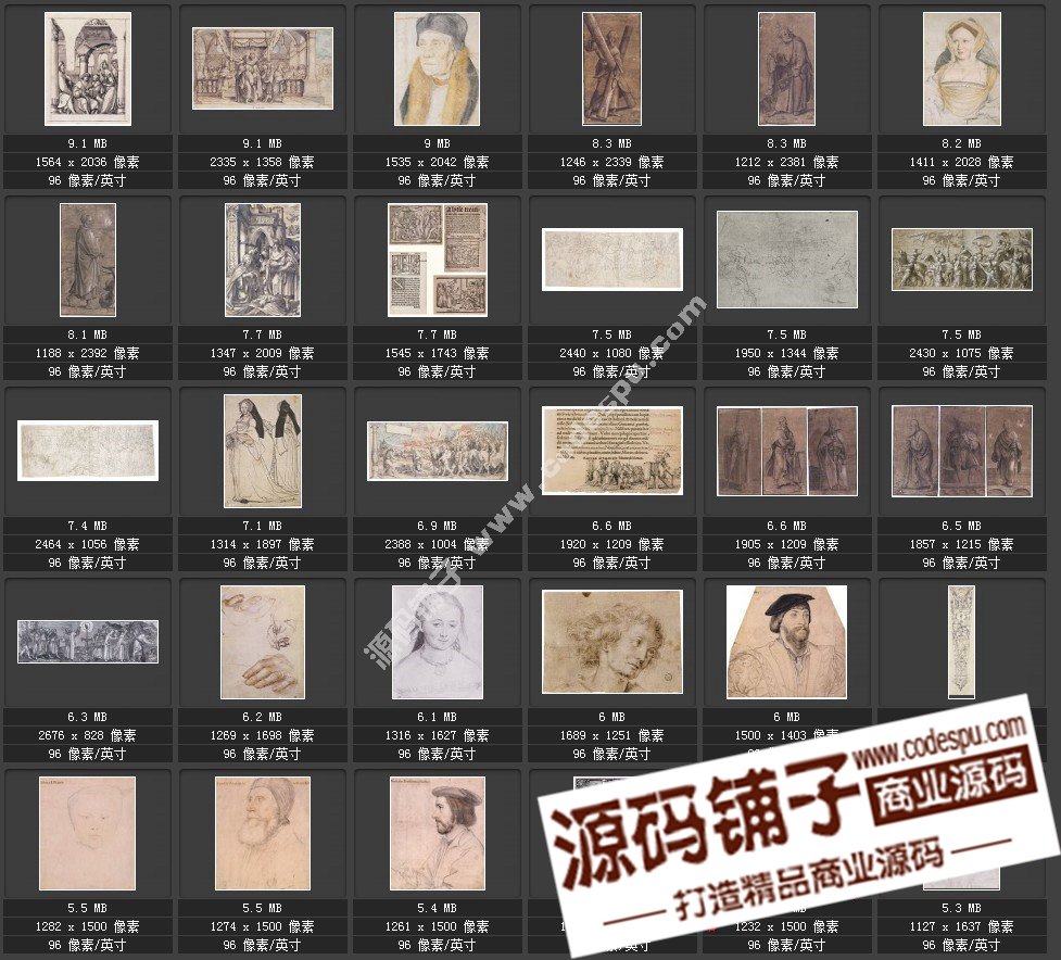 素描類系列圖庫 Hans Holbein荷爾拜因素描197幅1.91GB