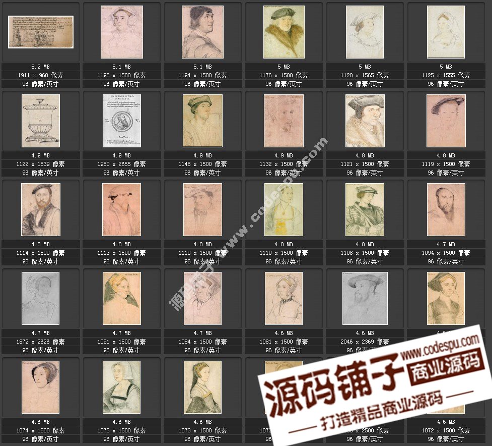 素描類系列圖庫 Hans Holbein荷爾拜因素描197幅1.91GB