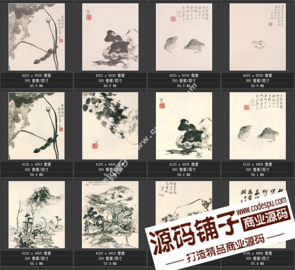 八大山人 朱耷 國畫繪畫作品高清圖片集70幅20.2 GB珍藏