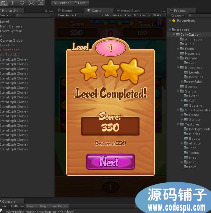 unity三消游戲《果凍花園》源碼v1.6 Unity5.3.3 以上版本打開