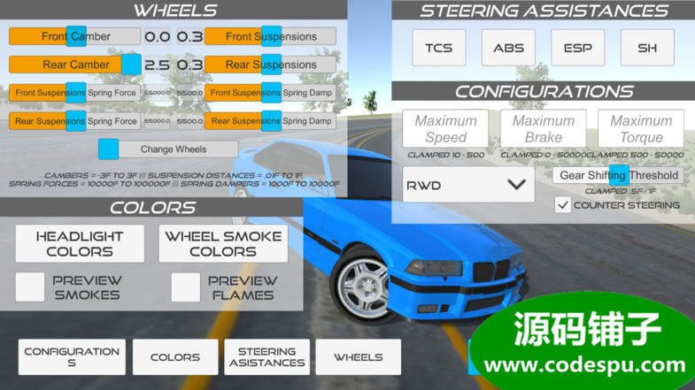 unity汽車控制系統源碼 Realistic Car Controller 3.0f