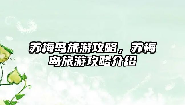 蘇梅島旅游攻略，蘇梅島旅游攻略介紹