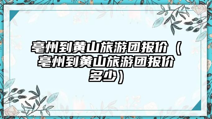 亳州到黃山旅游團(tuán)報價（亳州到黃山旅游團(tuán)報價多少）