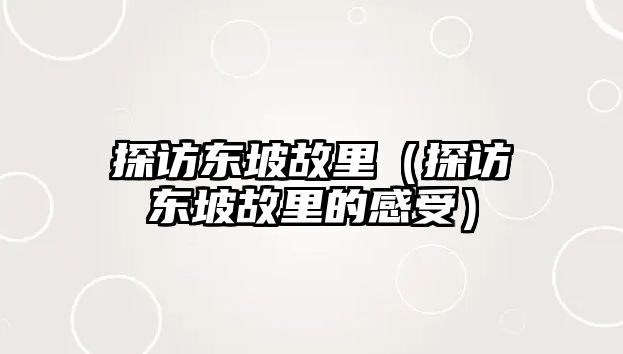 探訪東坡故里（探訪東坡故里的感受）